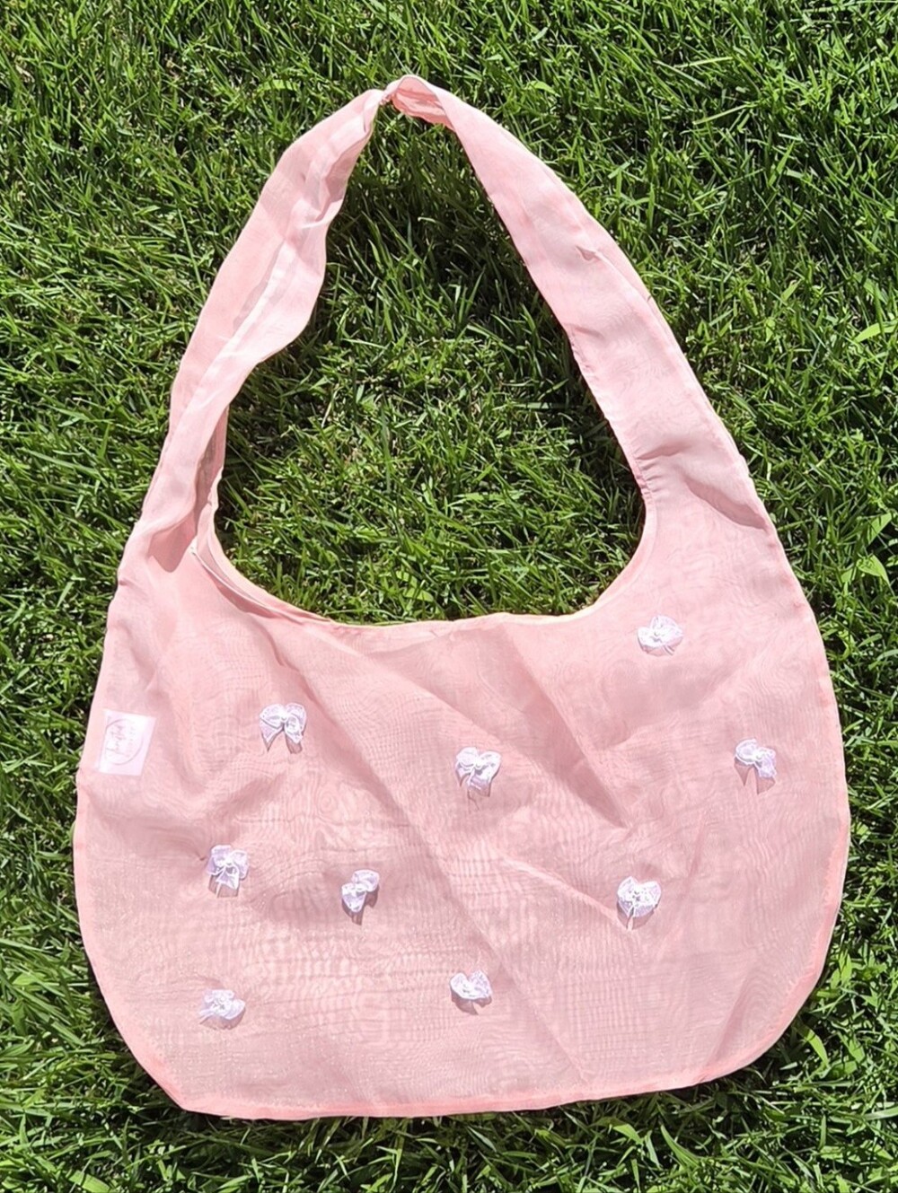 Pink Sheer Shoulder Bag W/ Bows- Handmade